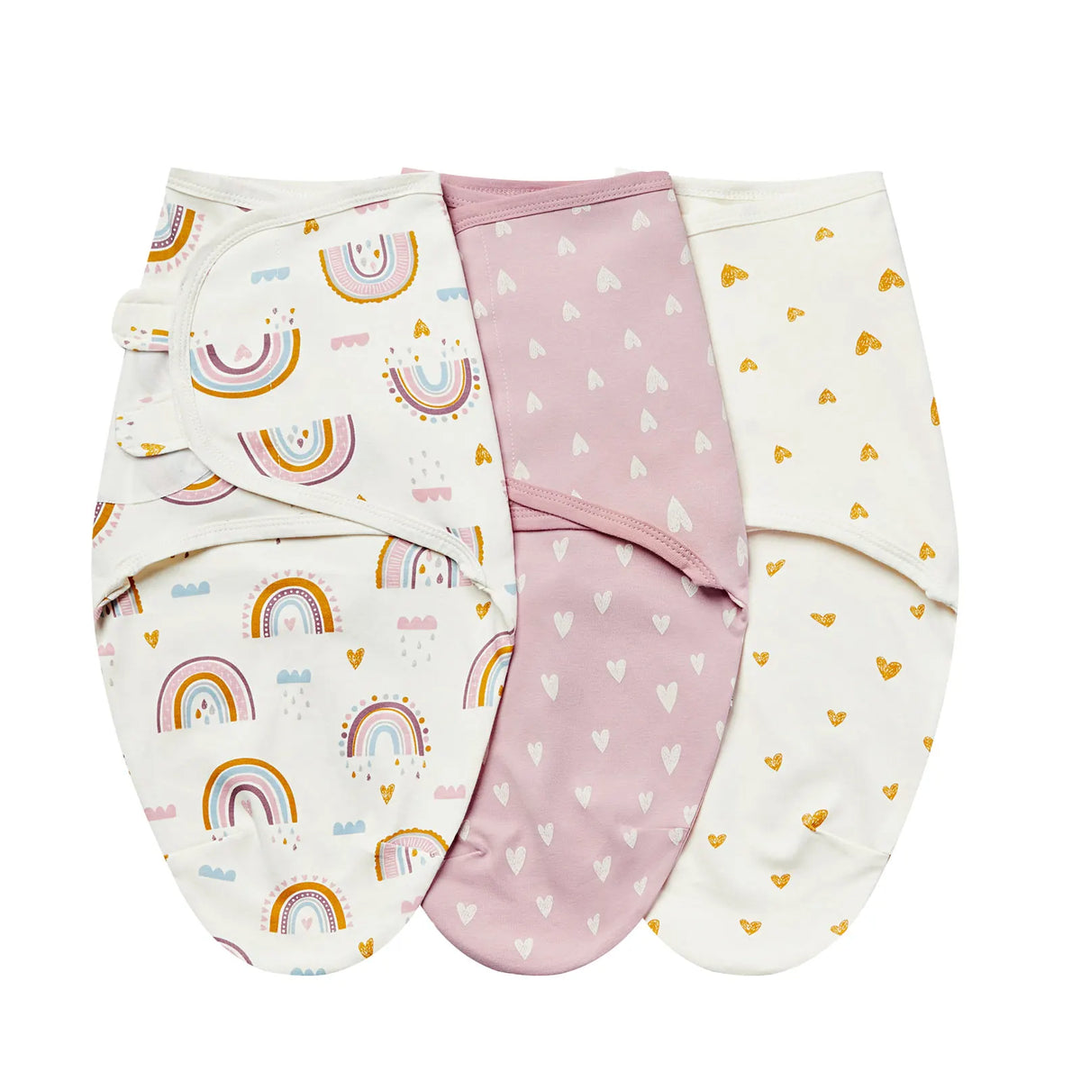 Emmaillotage bébé lange en coton, lot de 3, arc-en-ciel et cœurs, 0-6 mois