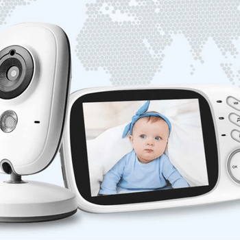 Babyphone vidéo BabyOnLine avec écran LCD 3,2 pouces, caméra CMOS, vision nocturne, interphone vocal bidirectionnel, moniteur température intégré et berceuses intégrées.