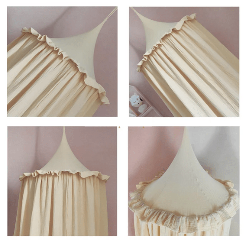 Ciel de Lit Bébé EasyBabyBedCanopy™ en coton premium beige pour lit bébé élégant et doux.