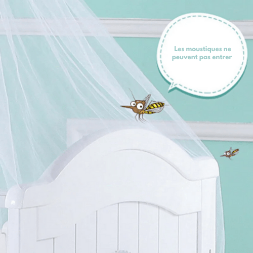 ciel de lit moustiquaire pour bébé en polyester protecteur contre moustiques et insectes, décor dentelle satin blanc, facile à installer et laver