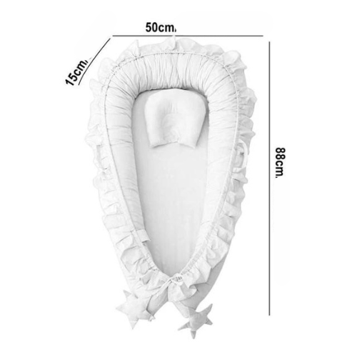 Nid de Cocon Bébé blanc aristocratique pour nouveau-né, cocon de sommeil doux et sécurisé, dimensions 88x50x15 cm.