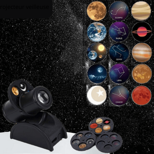 Projecteur Veilleuse Planète avec projections des planètes, de la Lune et constellations pour ambiance relaxante et éducative