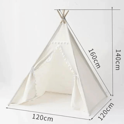 Tente enfant blanche tipi 120x120x160 cm pour jeux et lecture, design neutre et facile à monter, idéale pour enfants 2-10 ans.