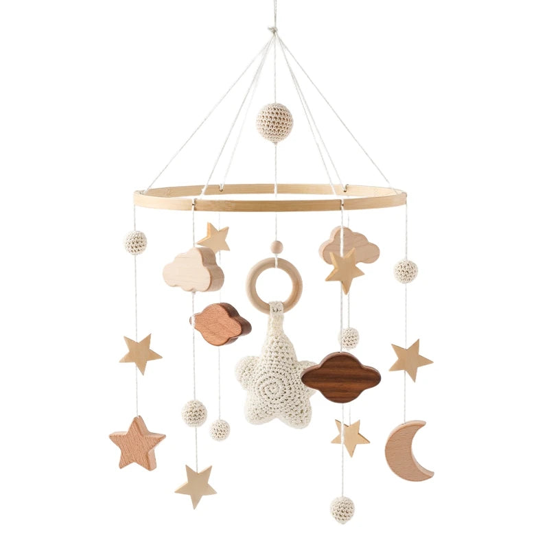 Mobile musical en bois ciel étoilé pour lit de bébé