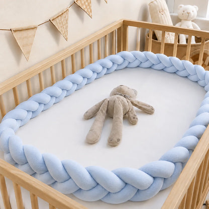 Hand-Woven Knotted Crib Bumper – Soft Plush Bedside Guard/Cushioned Rail, Suitable for Playpens and Toddler Beds (1m–3.2m)