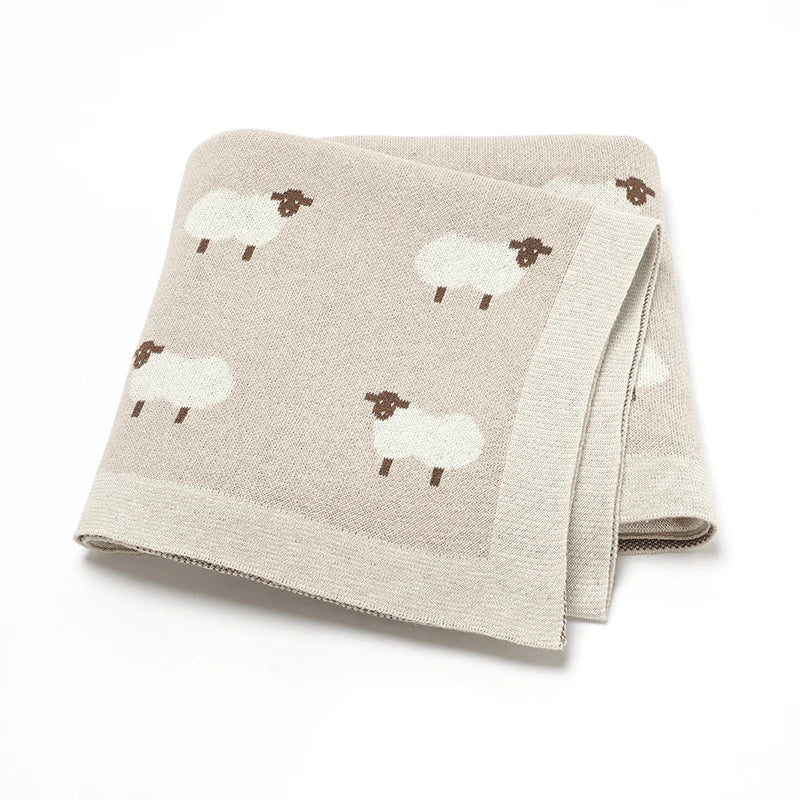 Couverture Bébé en Coton Tricotée 90x70 cm – Motif Mouton