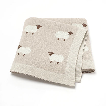 Couverture Bébé en Coton Tricotée 90x70 cm – Motif Mouton