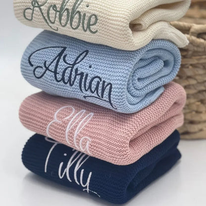 Couverture personnalisée bébé en tricot avec prénom brodé, 100 x 80 cm