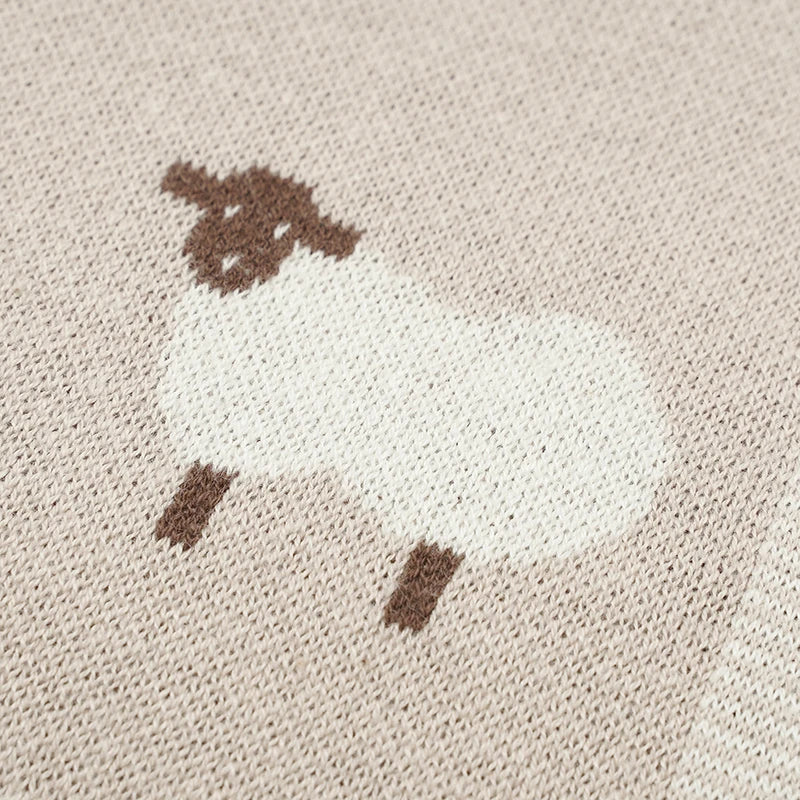 Couverture Bébé en Coton Tricotée 90x70 cm – Motif Mouton