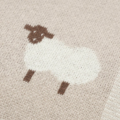 Couverture Bébé en Coton Tricotée 90x70 cm – Motif Mouton
