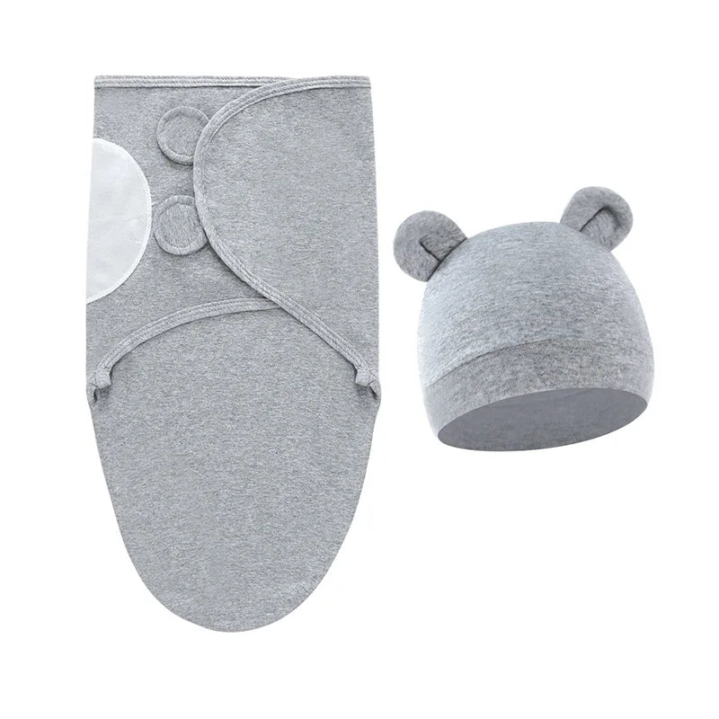 Couverture emmaillotage bébé en coton avec bonnet