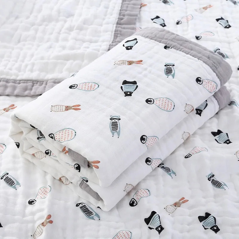 Couverture bebe naissance en gaze de coton – Lapins ou animaux polaires