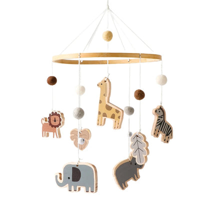 Mobile musical en bois animaux de la savane pour lit de bébé