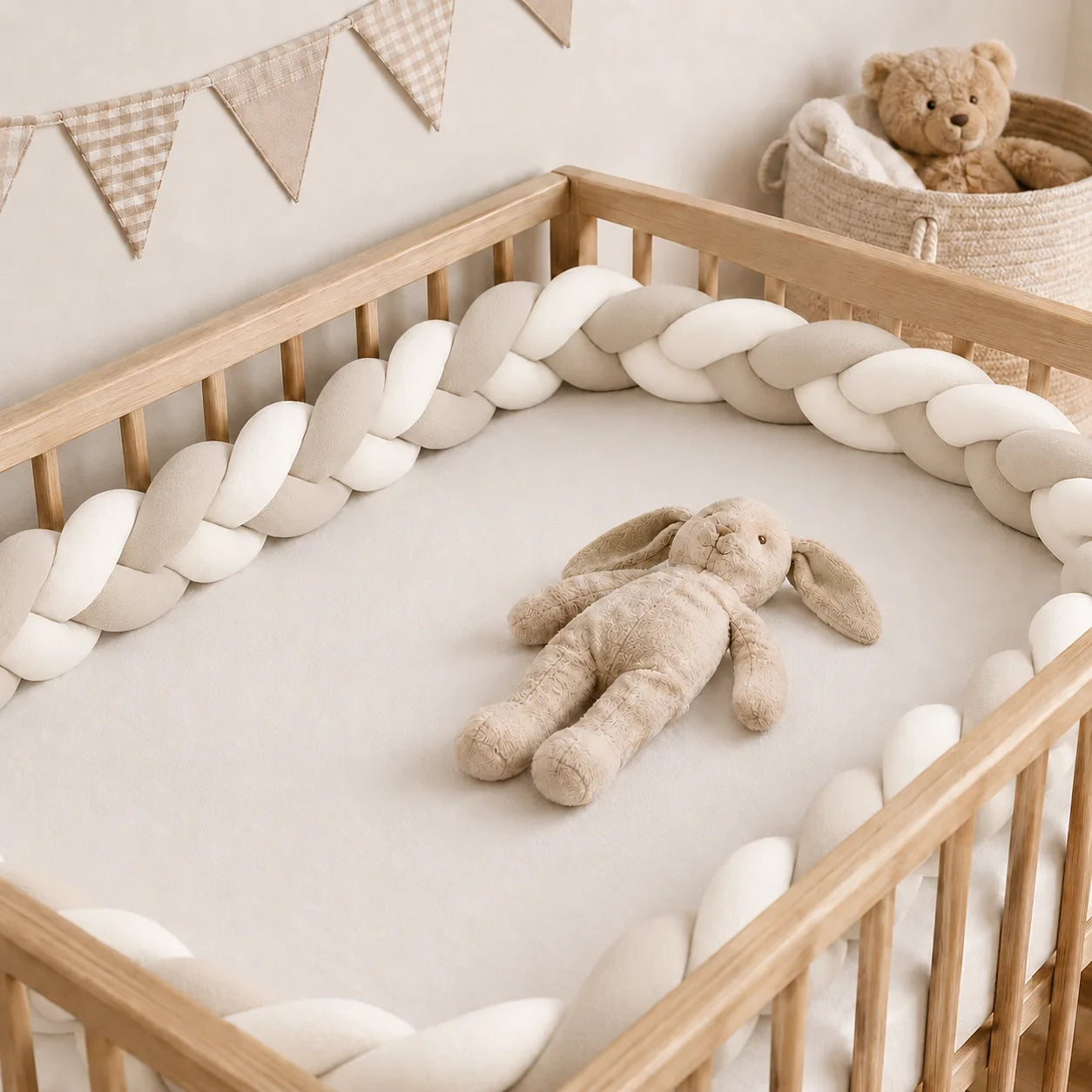 Hand-Woven Knotted Crib Bumper – Soft Plush Bedside Guard/Cushioned Rail, Suitable for Playpens and Toddler Beds (1m–3.2m)