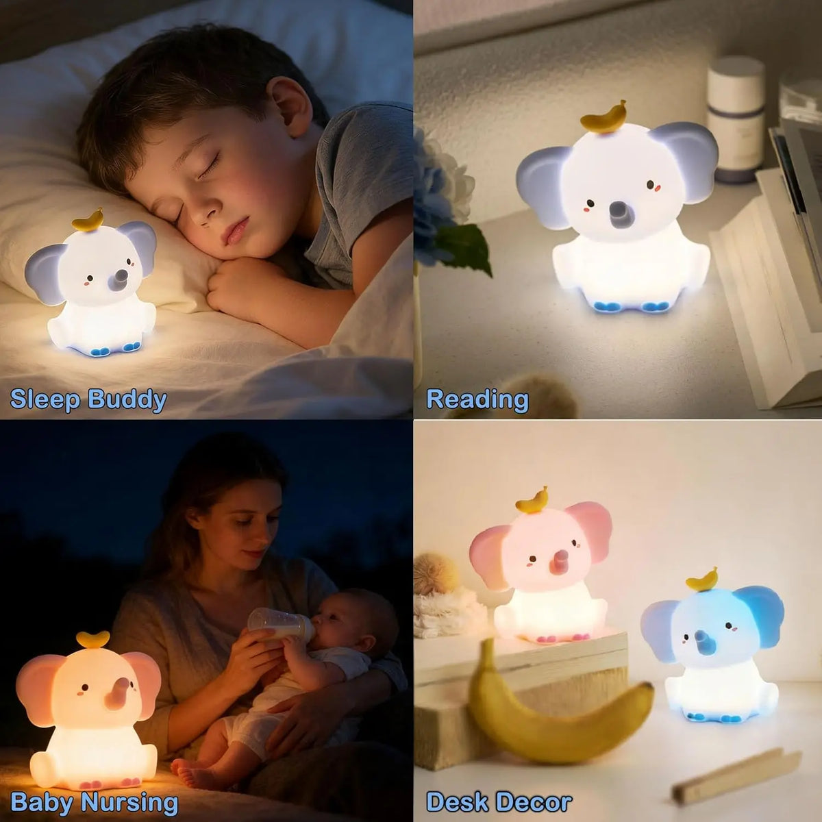 Veilleuse Lumineuse Bebe Éléphant – Lampe Rechargeable Tactile & Dimmable pour Chambre Bébé