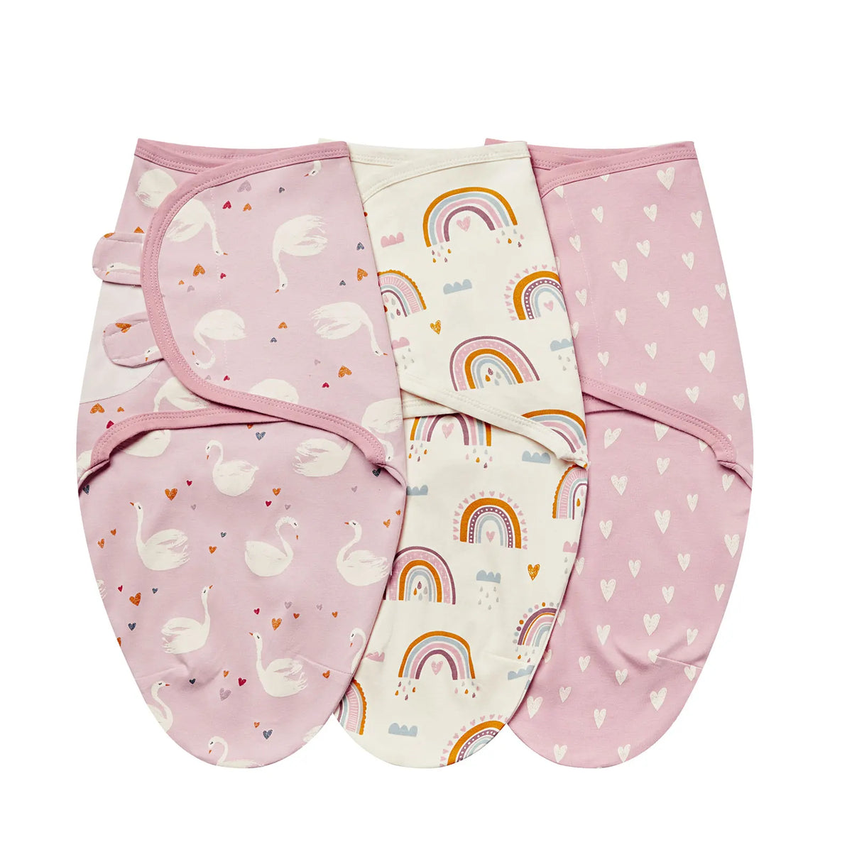 Emmaillotage bébé nuit en coton, lot de 3 cygnes et arcs-en-ciel