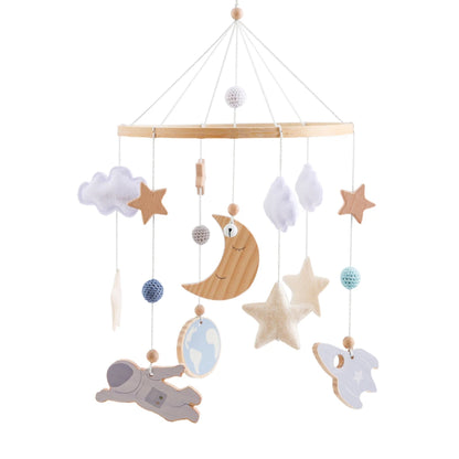 Mobile lit bébé en bois et feutrine – Fusée, planètes ou astronaute