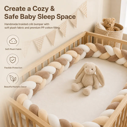 Hand-Woven Knotted Crib Bumper – Soft Plush Bedside Guard/Cushioned Rail, Suitable for Playpens and Toddler Beds (1m–3.2m)