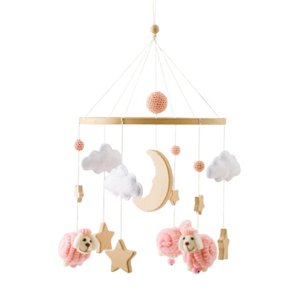 Mobile lit bébé mouton en bois – Gris, rose ou blanc