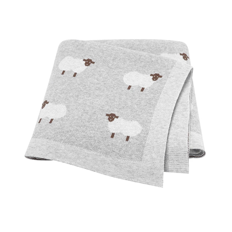 Couverture Bébé en Coton Tricotée 90x70 cm – Motif Mouton