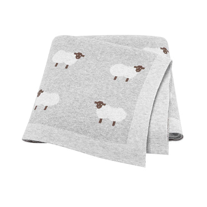 Couverture Bébé en Coton Tricotée 90x70 cm – Motif Mouton