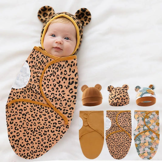 Emmaillotage bébé lange en coton avec bonnet à oreilles