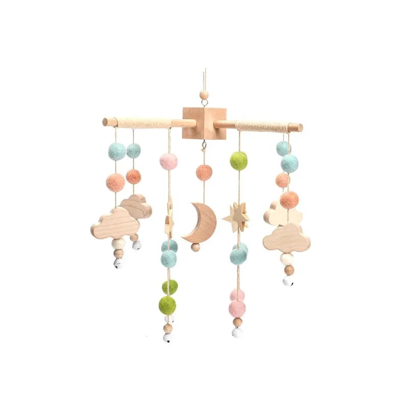 Mobile lit bébé musical en bois, lune et nuages