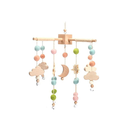 Mobile lit bébé musical en bois, lune et nuages