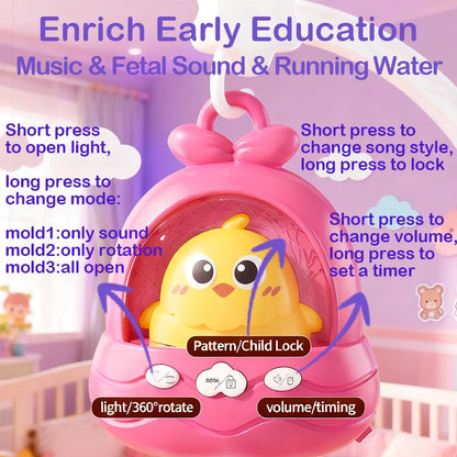 360° Bird Musical Remote Control Baby Crib Mobile Rotating Soft Light Bed Bell Toy Timing Hanging Infant Newborn Bedside Gift