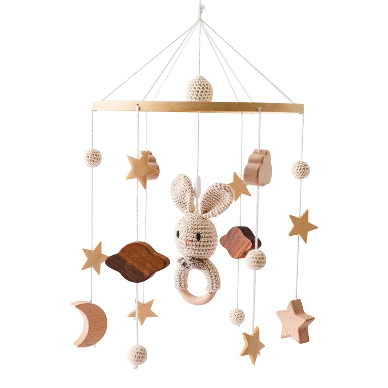 Mobile musical en bois pour bébé – Ours, Baleine, Lapin ou Nuage