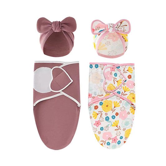 Emmaillotage bebe en coton avec bonnet assorti