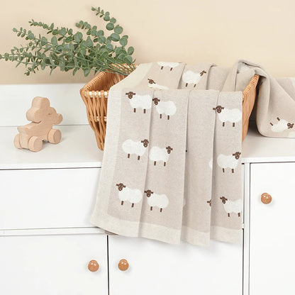 Couverture Bébé en Coton Tricotée 90x70 cm – Motif Mouton