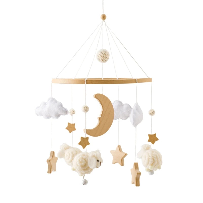 Mobile lit bébé mouton en bois – Gris, rose ou blanc