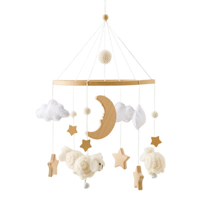 Mobile lit bébé mouton en bois – Gris, rose ou blanc