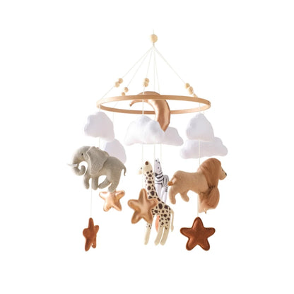 Mobile musical en bois animaux de la savane pour lit de bébé