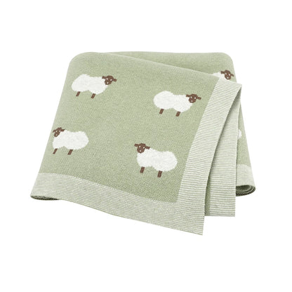 Couverture Bébé en Coton Tricotée 90x70 cm – Motif Mouton
