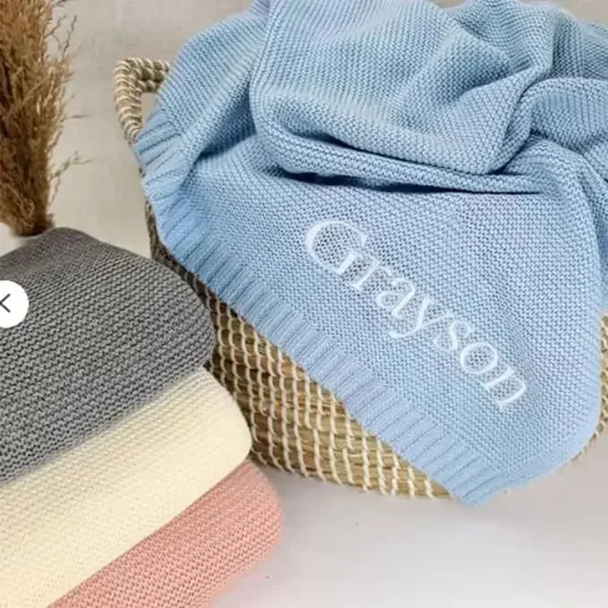 Couverture personnalisée bébé en coton avec prénom brodé