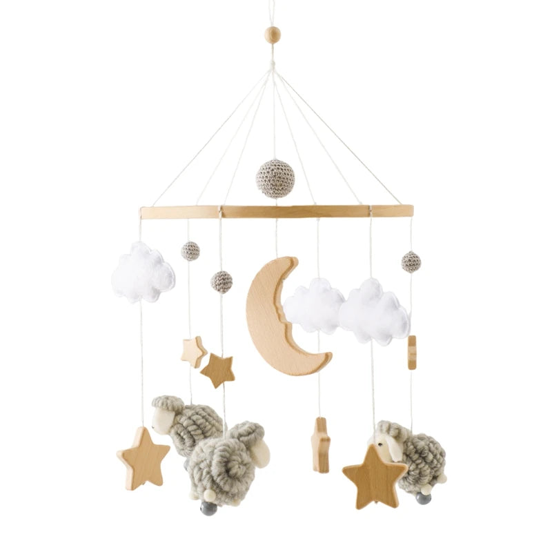 Mobile lit bébé mouton en bois – Gris, rose ou blanc