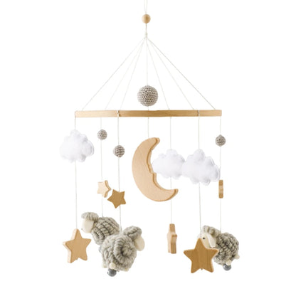 Mobile lit bébé mouton en bois – Gris, rose ou blanc