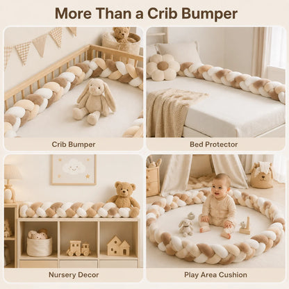 Hand-Woven Knotted Crib Bumper – Soft Plush Bedside Guard/Cushioned Rail, Suitable for Playpens and Toddler Beds (1m–3.2m)