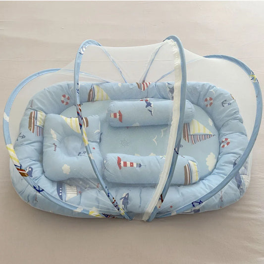 Moustiquaire pour lit bebe – lit nomade pliable bateaux et arcs-en-ciel