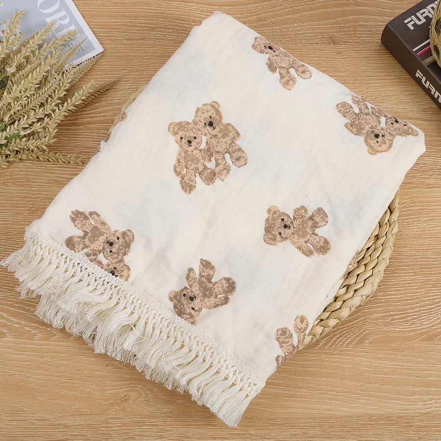 Couverture bébé ourson à carreaux 80 × 65 cm