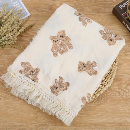 Couverture bébé ourson à carreaux 80 × 65 cm