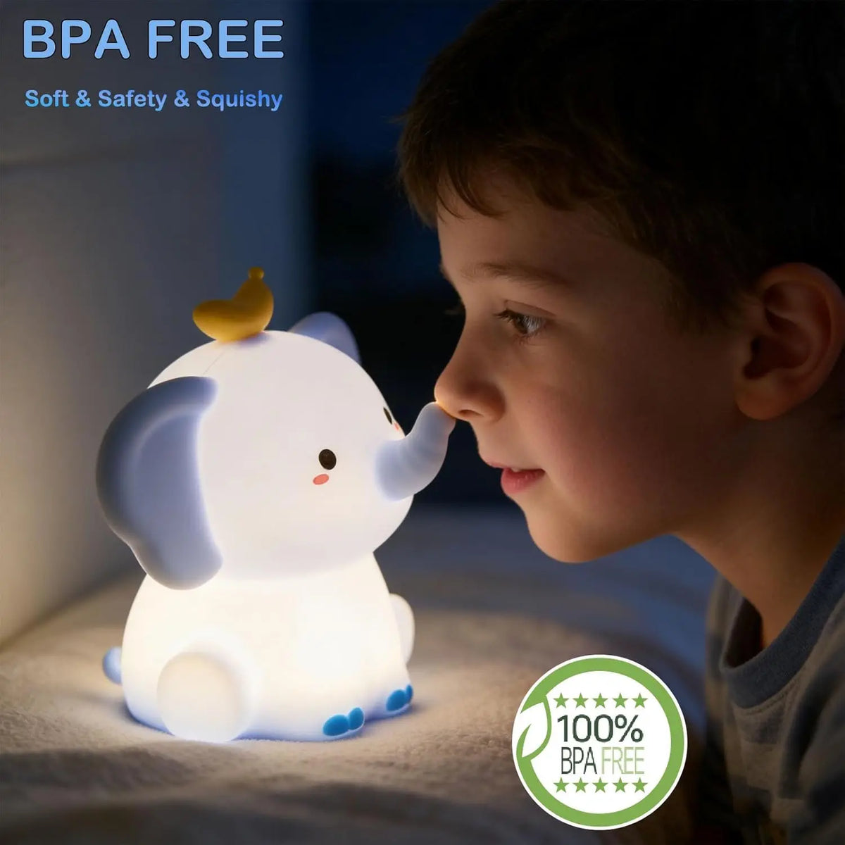Veilleuse Lumineuse Bebe Éléphant – Lampe Rechargeable Tactile & Dimmable pour Chambre Bébé
