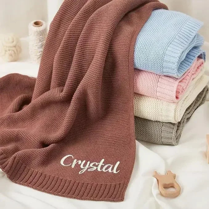 Couverture personnalisée bébé en coton avec prénom brodé