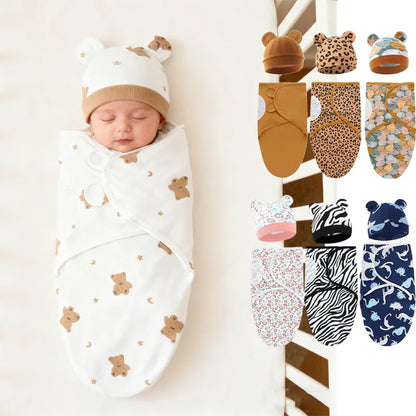 Emmaillotage bébé lange en coton avec bonnet à oreilles