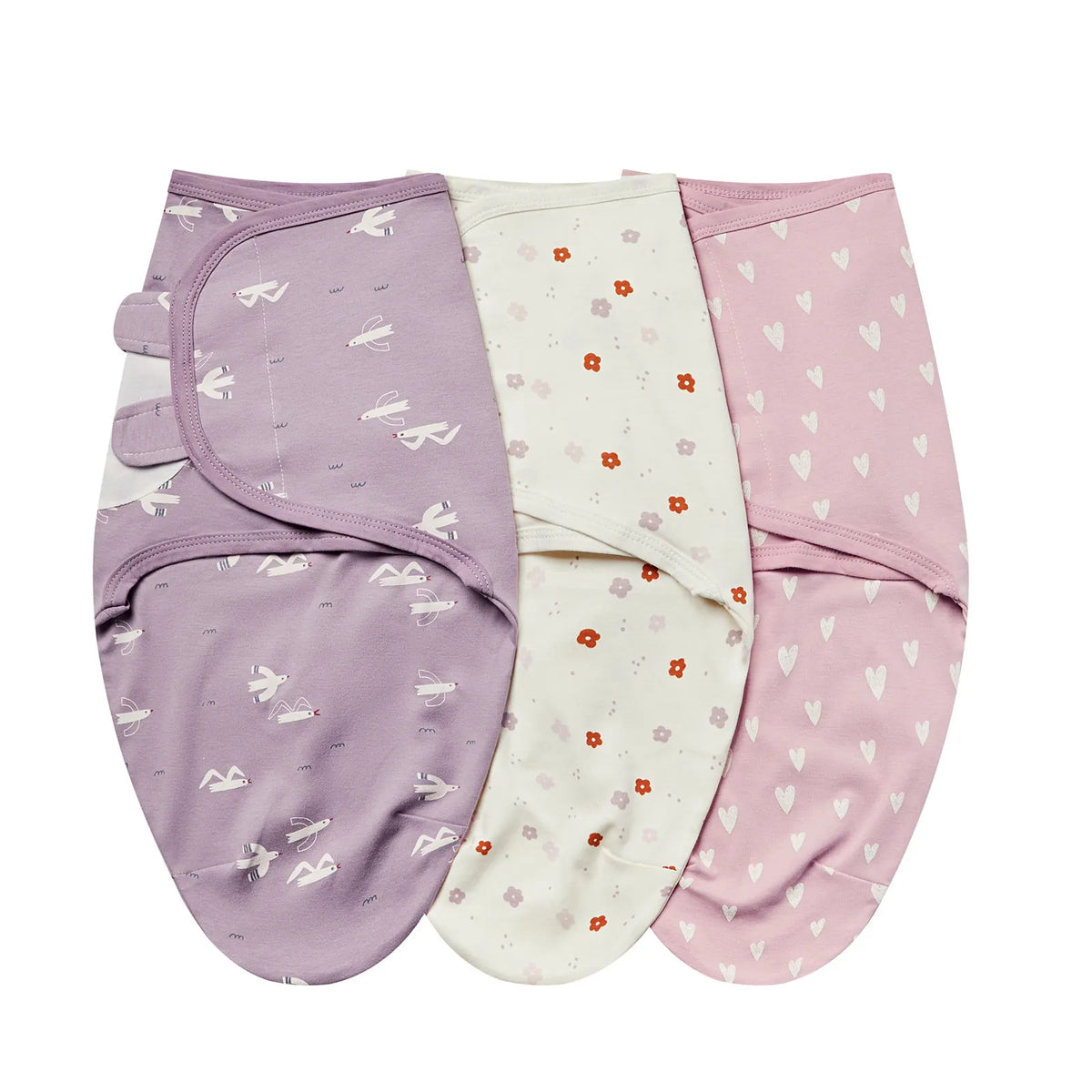 Emmaillotage bébé nuit en coton, lot de 3 fleurs et cœurs