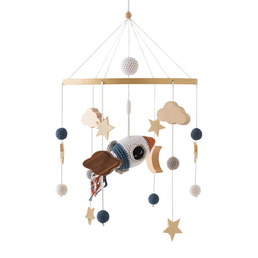 Mobile musical en bois ciel étoilé pour lit de bébé