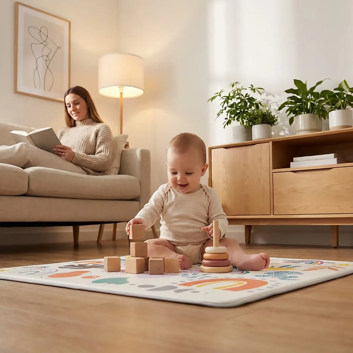 Tapis d’éveil bébé pliable et rembourré 127 x 127 cm