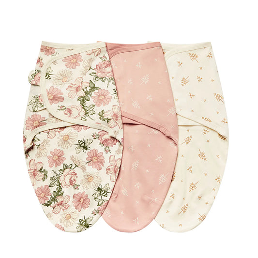 Emmaillotage bébé nuit en coton, lot de 3 motifs fleuris